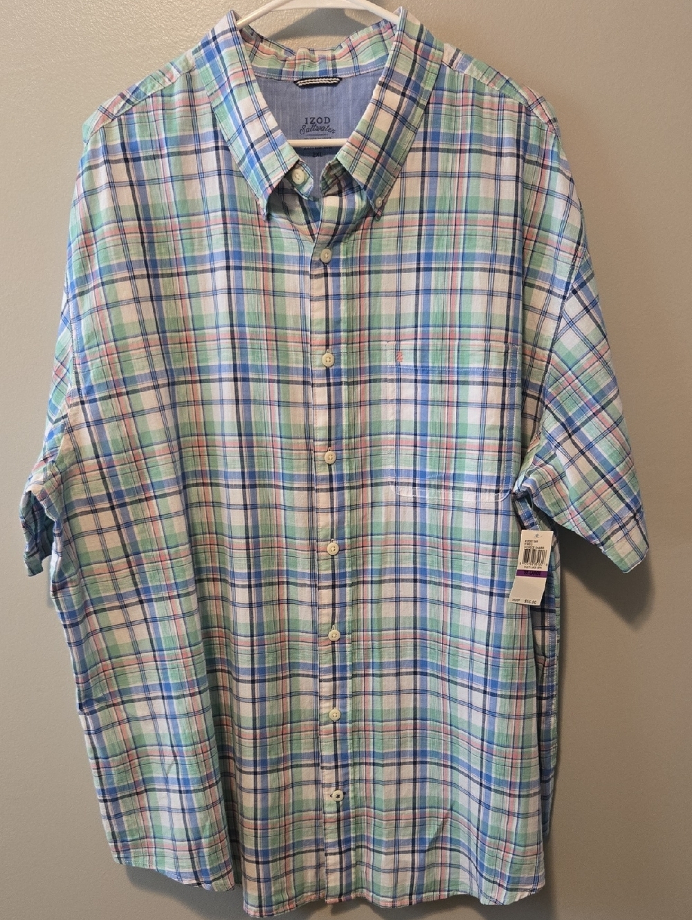 IZOD Men’s Blue & Green Plaid Button-Down Shirt Size XXL NEW!